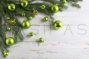 Christmas Background Decorated with Green Bauble Hanging