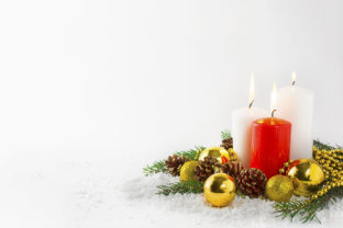 Christmas Background with Burning Candles in Snow for Holiday Branding