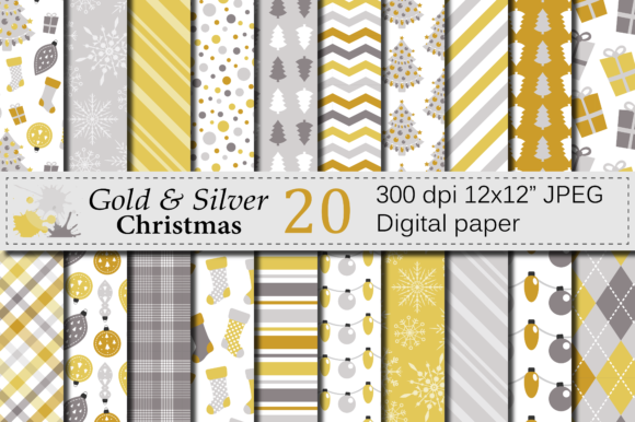Gold and Silver Christmas Digital Paper Set