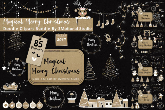Magical Merry Christmas Doodle Clip Art Bundle for Crafts